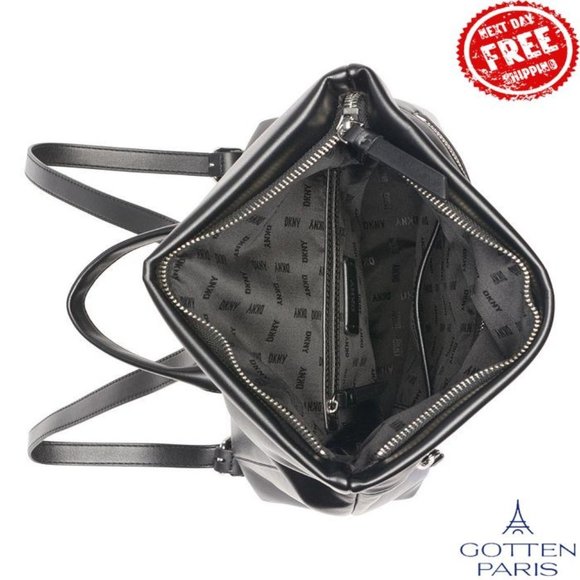 DKNY Tilly Logo Foldover Backpack Black/Silver Women's Bag - Picture 3 of 9